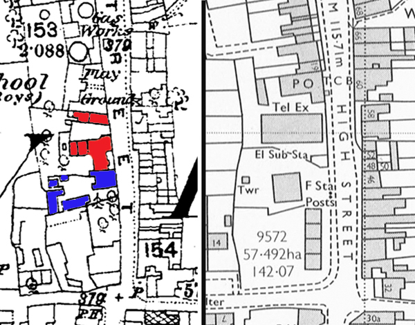 Plans of the site in 1878 and 1978